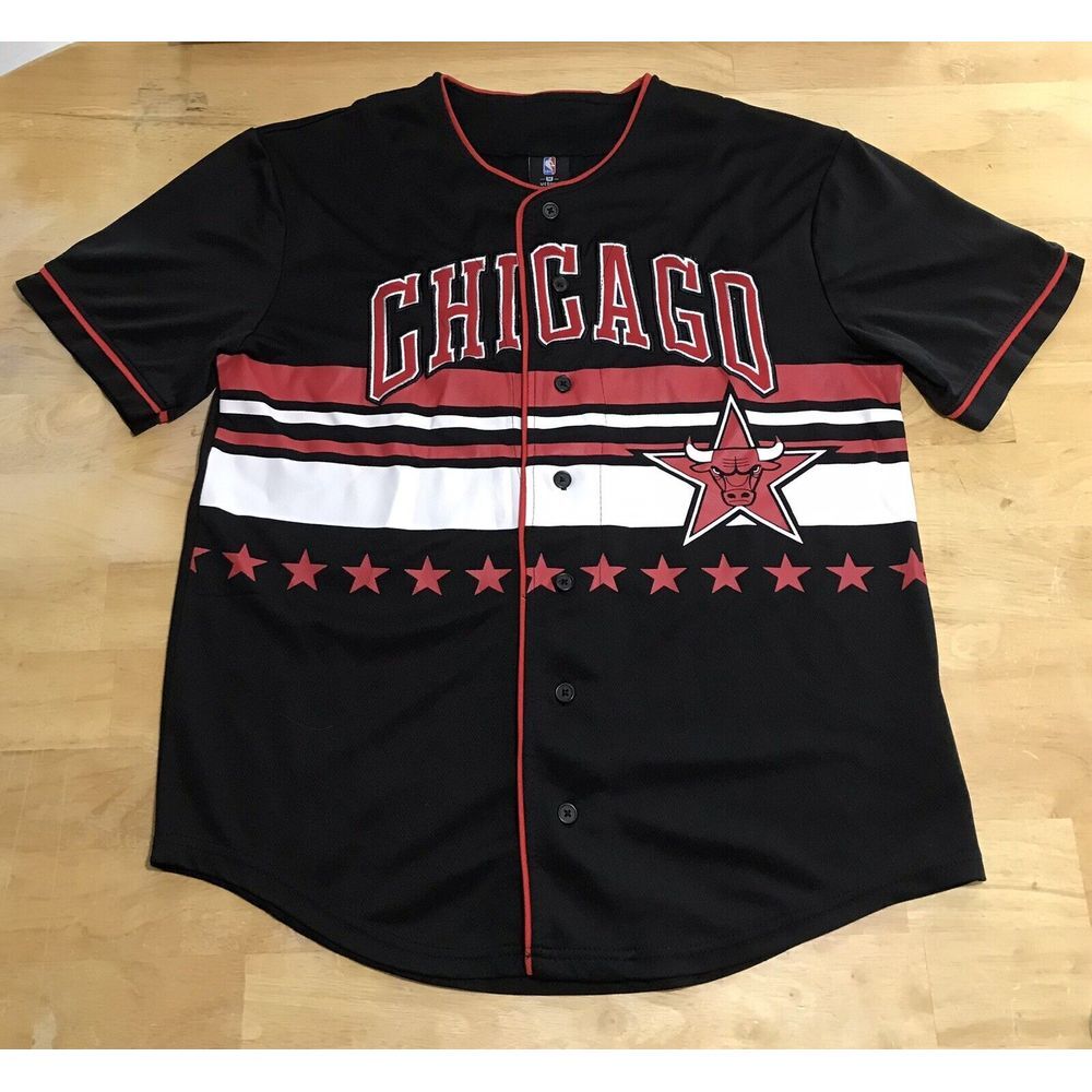 NBA Basketball Chicago Bulls Jersey Mens Medium Black Red #66 Button Front